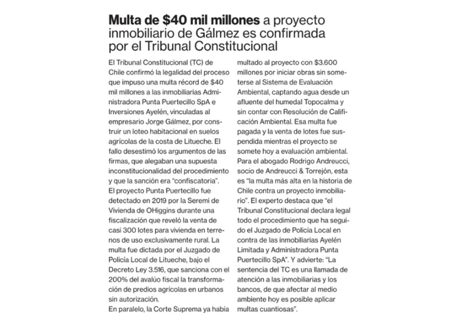 Multa de $40 mil millones a proyecto inmobiliario de Gálmez es confirmada por el Tribunal Constitucional
